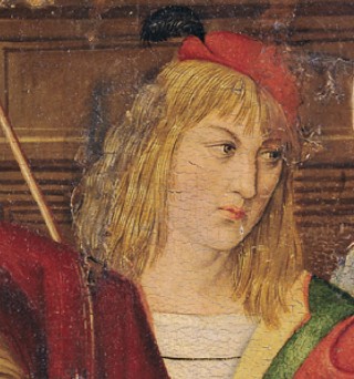 Albrecht D&uuml;rer at the age of 16. Detail from 'St Vitus healing one possessed' by Master of the Augustine Altarpiece, c. 1490. Nuremberg, Germanisches Nationalmuseum