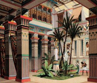 Auguste Racinet, The Complete Costume History Egyptian: <em>Internal courtyard of a private dwelling (c. 14th century B.C.)</em>