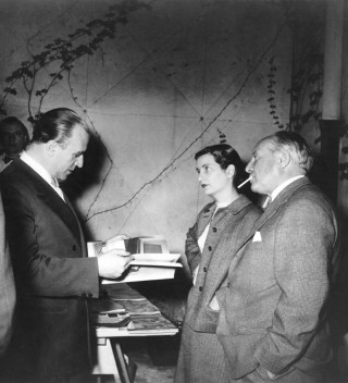 domus 1928-1999, vol. I-XII The publisher of <em>domus</em>, Gianni Mazzocchi, with LisaLicitra Ponti and Gio Ponti in the Ponti studio, Via Dezza, Milan, 1953