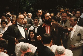 Marlon Brando and Francis Ford Coppola choreograph the scene.<br /> <br /> <em>Photograph courtesy Steve Schapiro, and copyright (c) 2008 Paramount Pictures Corporation. The Godfather is a registered trademark of the Paramount Pictures Corporation. All Rights Reserved.</em>