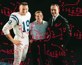 Guts and Glory: The Golden Age of American Football, 1958-1978 Brain Trust, January 1964. Johnny Unitas, Neil Leifer, and coach Don Shula