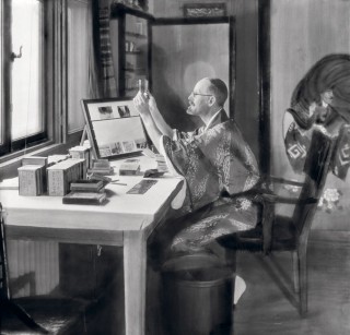 Burton Holmes Travelogues, The Greatest Traveler of His Time Burton Holmes at Home, Editing Glass Lantern Slides, ca. 1930