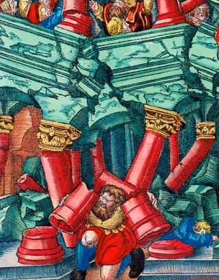 udges, fol. Lv: Samson tearing down the house of the Philistines