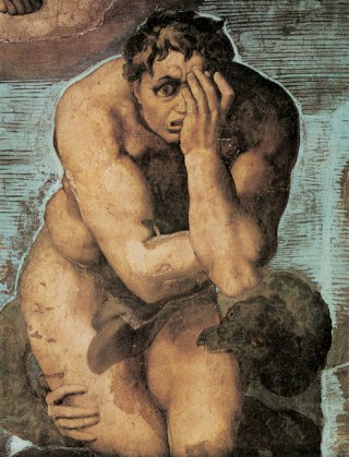 Masterpieces of Western Art Michelangelo Buonarroti, Damned soul descending into Hell. Detail from the Last Judgemen, 1536-1541. Rome, Vatican, Sistine Chapel