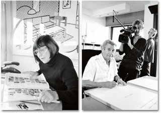Monte Carlo, February 1999: While June Newton is finalizing the picture edit, Helmut Newton is putting his signature on the pages which were subsequently bound into SUMO. Signing the entire print run of 10,000 copies plus 200 artist&rsquo;s proofs over a period of five months was not Newton&rsquo;s favorite part of the production. <em>Photo: Helmut Newton/Alice Springs</em>