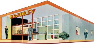 Shop America. Midcentury Storefront Design 1938-1950 A catalog rendering for a men’s furnishings shop featured an exterior display case and floor-to-ceiling windows for maximum visibility, 1941
