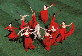 Valentino Garavani. Una grande storia italiana. Valentino and his models playing blind man's buff in the gardens of Château de Wideville. Harper's Bazaar USA, June 2007. (c) Jean-Paul Goude.